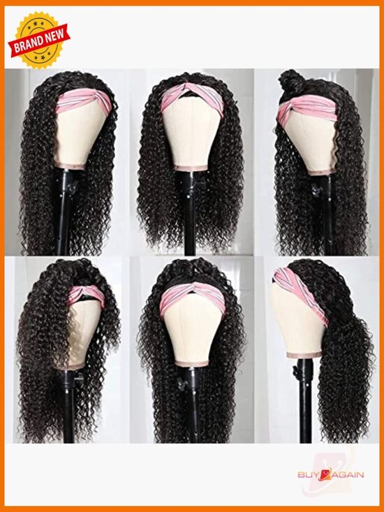 Deep Wave Headband Wig 14 Inch Human Hair Machine Made No Glue No Sew main image 5
